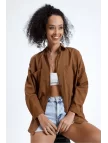 Kadın Kahve Cepli Oversize Uzun Basic Poplin Gömlek Kadın Kahve Cepli Oversize Uzun Basic Poplin Gömlek