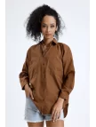 Kadın Kahve Cepli Oversize Uzun Basic Poplin Gömlek Kadın Kahve Cepli Oversize Uzun Basic Poplin Gömlek
