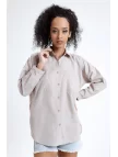Kadın Bej Cepli Oversize Uzun Basic Poplin Gömlek
